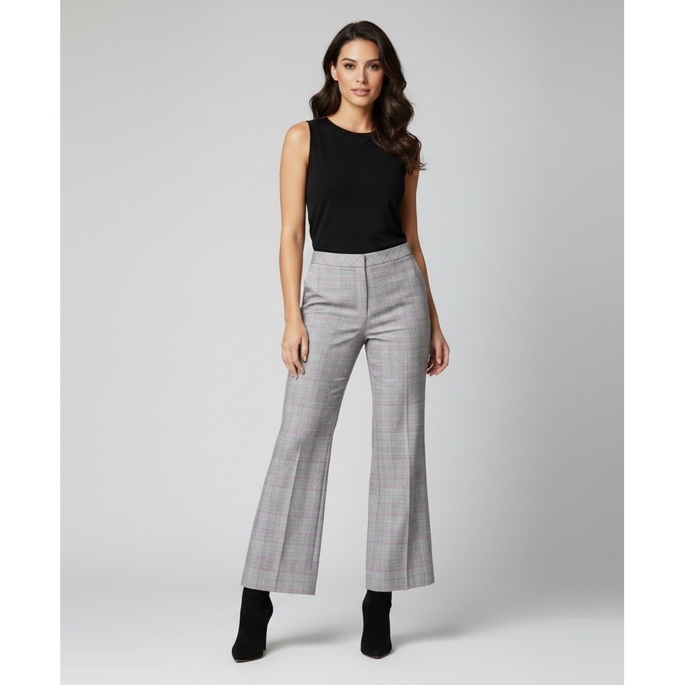 Escada Womens Low-Rise Wide Leg Silk Wool Trouser Dress Glen Plaid Pants 34x29